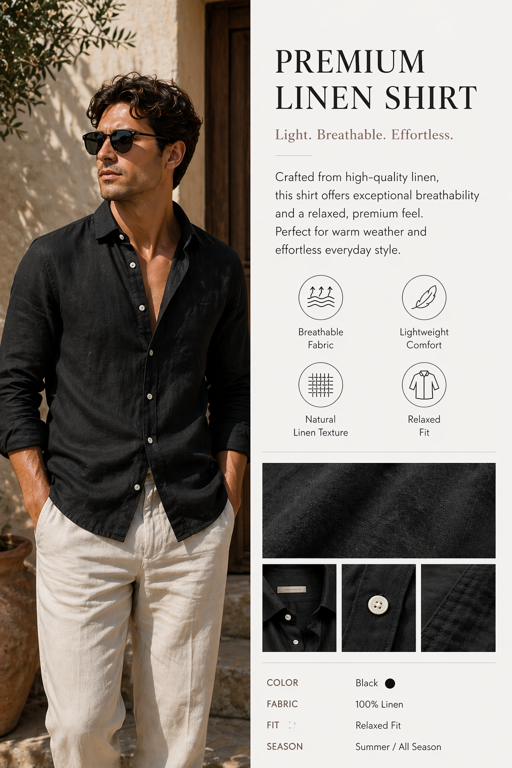 Obsidian Black Linen Shirt