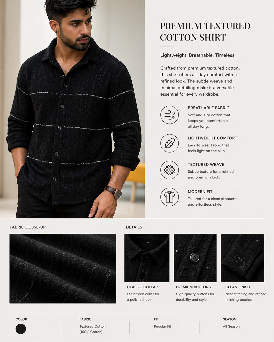 Midnight Black Textured Shirt