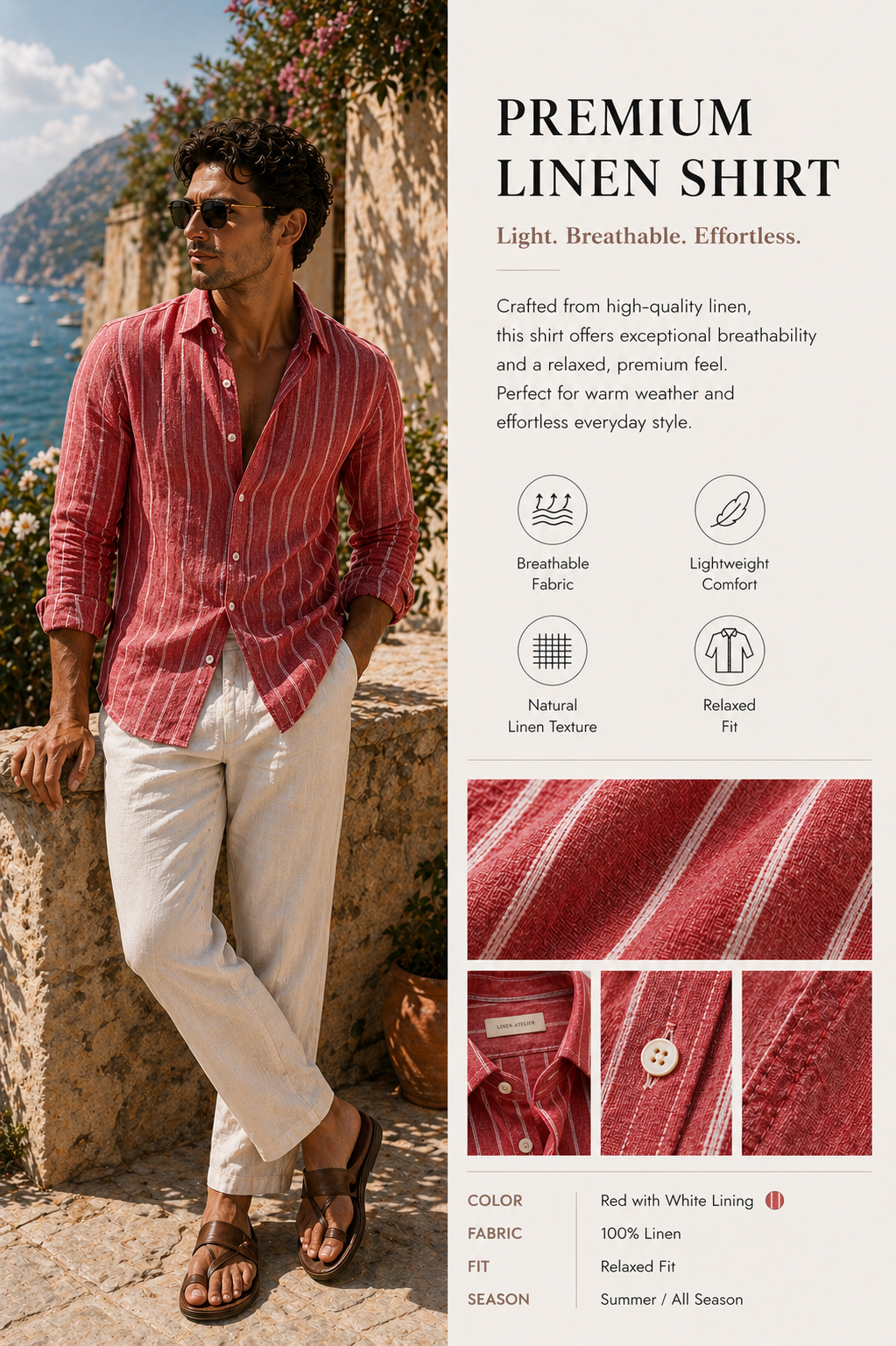 Crimson Stripe Linen Shirt