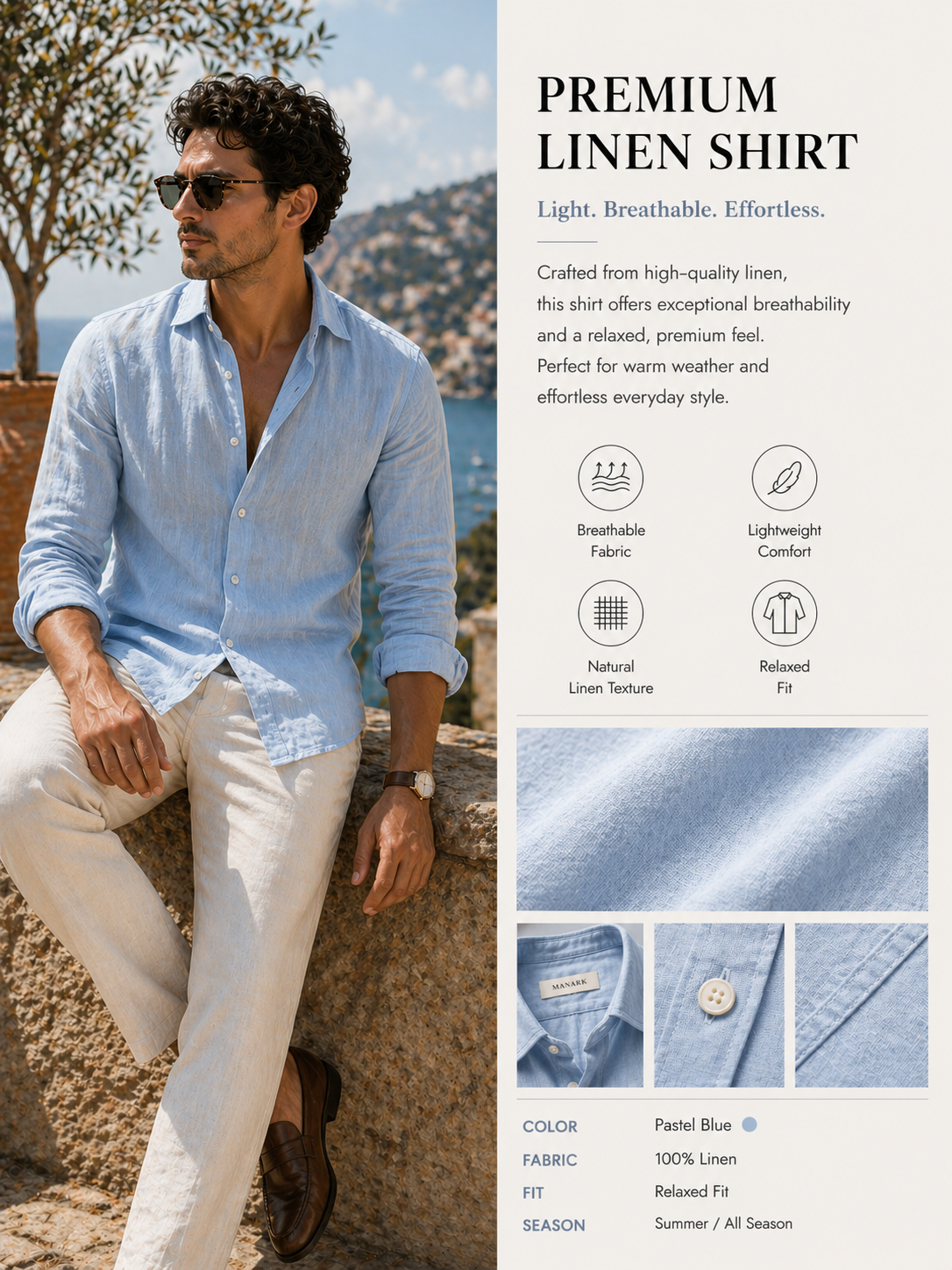 Pastel Blue Linen Shirt
