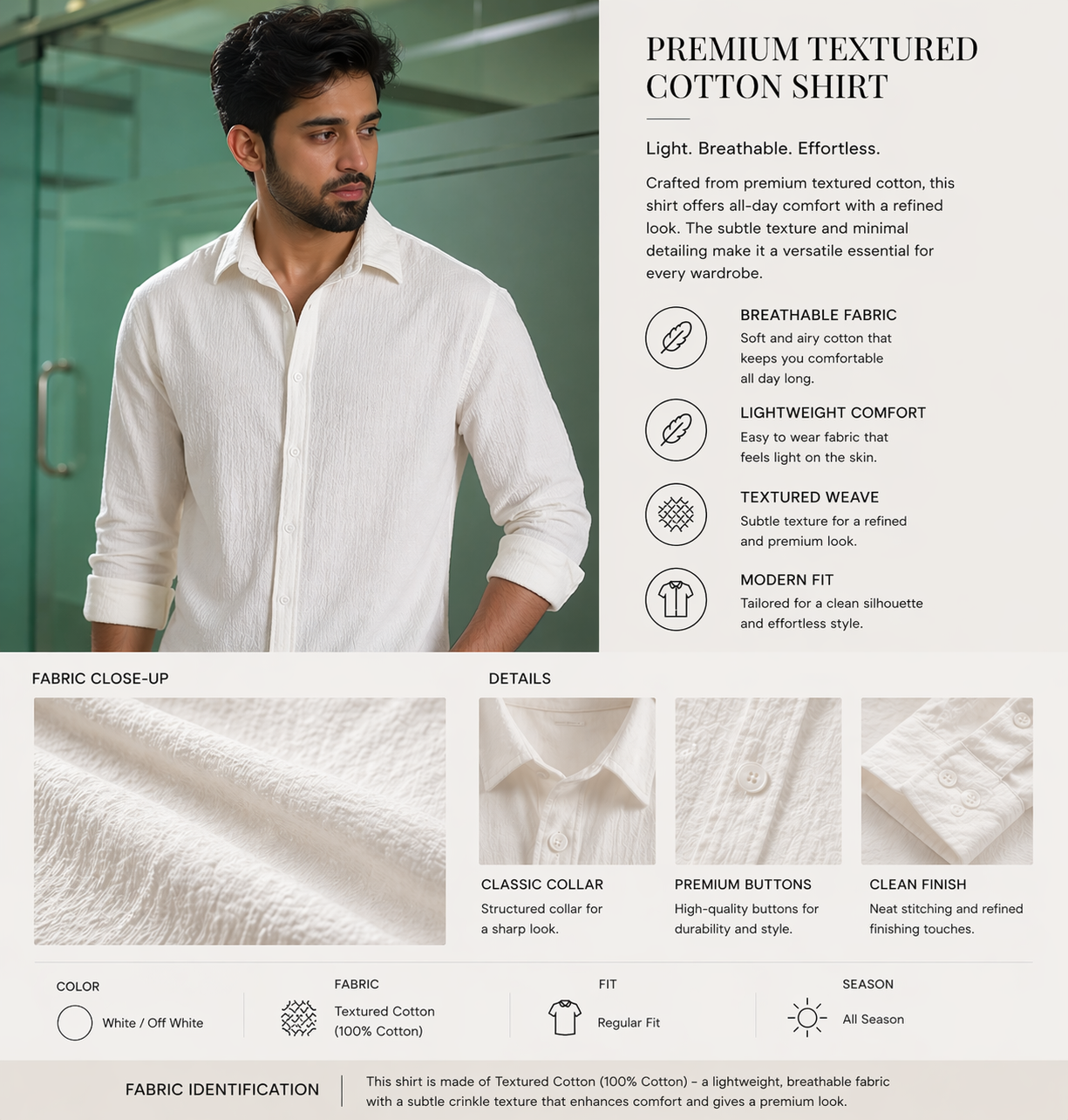 Ivory White Textured Shirt