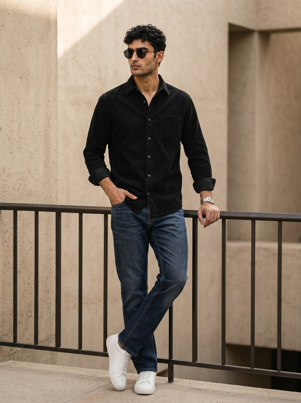 Man wearing premium corduroy manark shirt