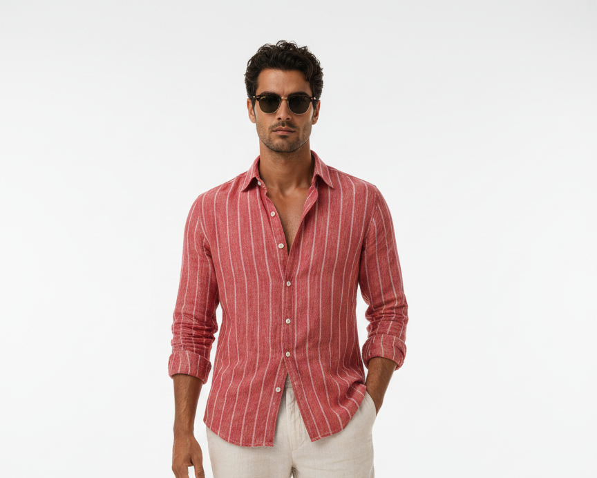 Crimson Stripe Linen Shirt