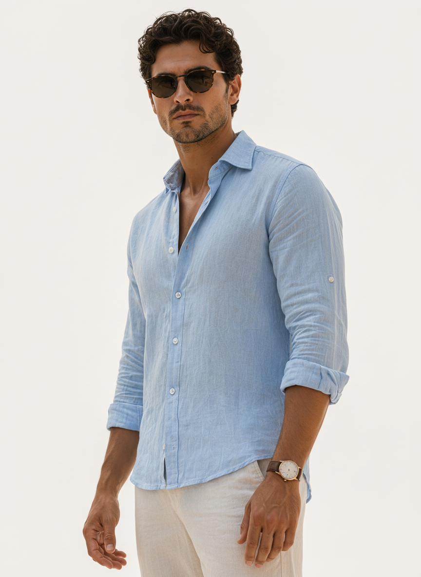 Pastel Blue Linen Shirt