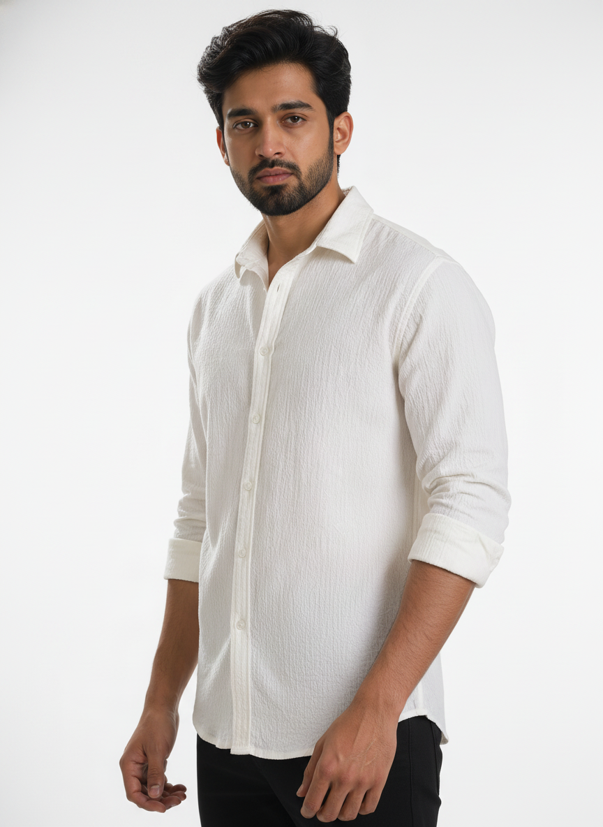 Ivory White Textured Shirt