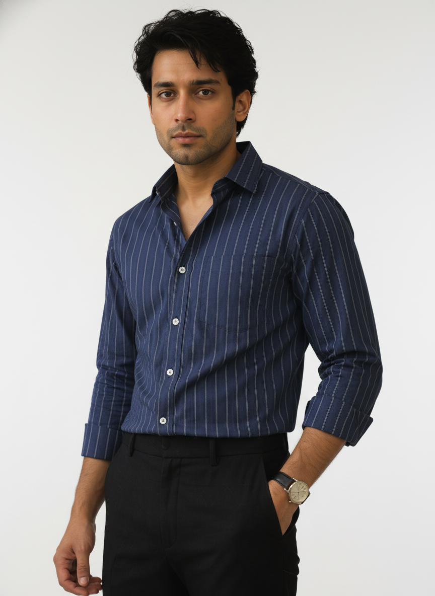 Navy Pinstripe Shirt