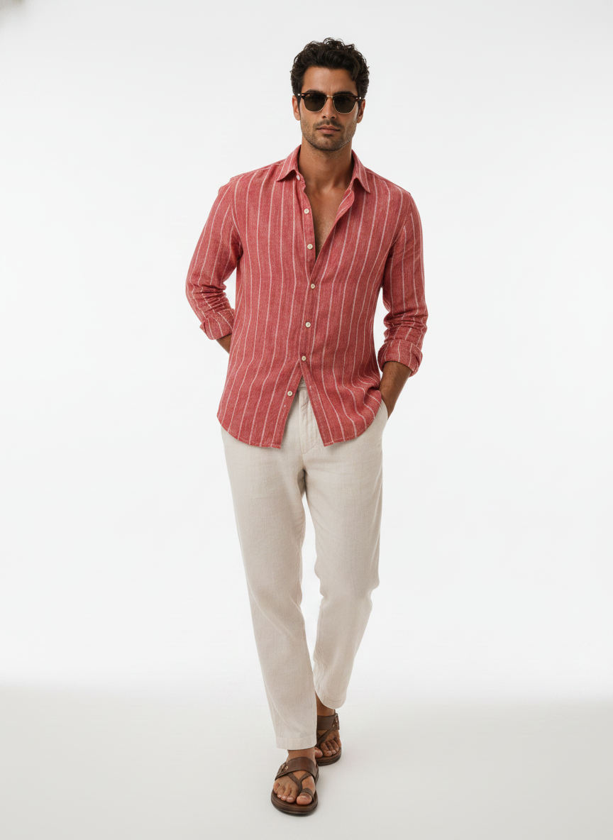 Crimson Stripe Linen Shirt
