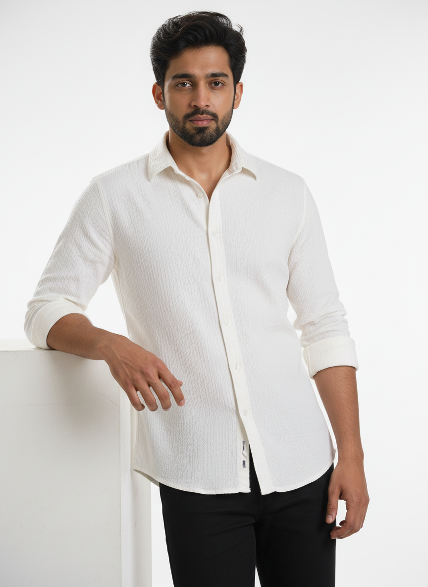 Ivory White Textured Shirt