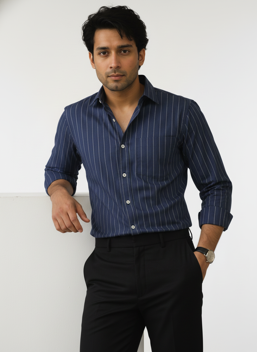 Navy Pinstripe Shirt