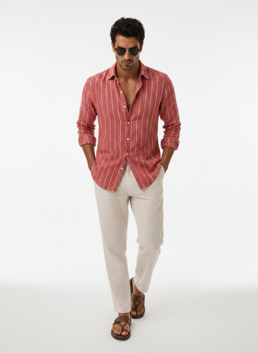 Crimson Stripe Linen Shirt