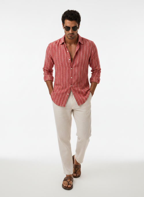 Crimson Stripe Linen Shirt