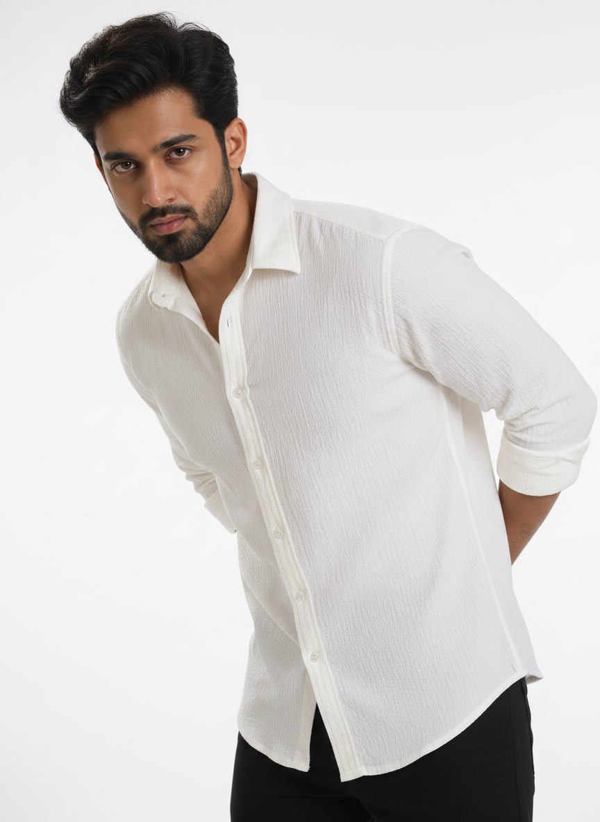 Ivory White Textured Shirt